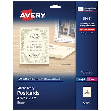 Avery Postcard, 4Up, Ivy, PK100 5919
